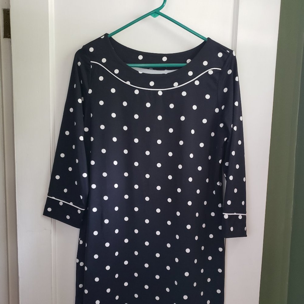 EUC women's Lands' End black polka-dot coverup dress